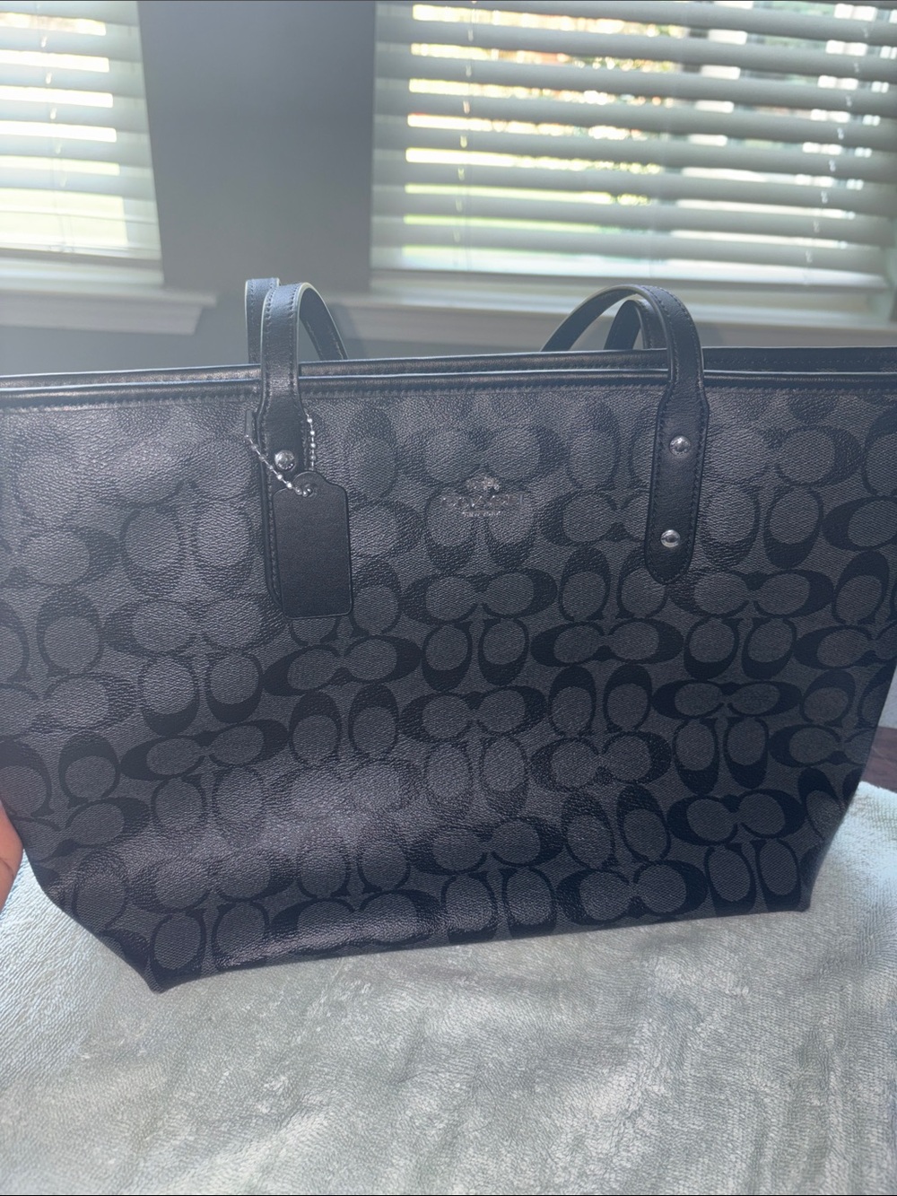 Coach Black Signature Pattern Canvas Tote